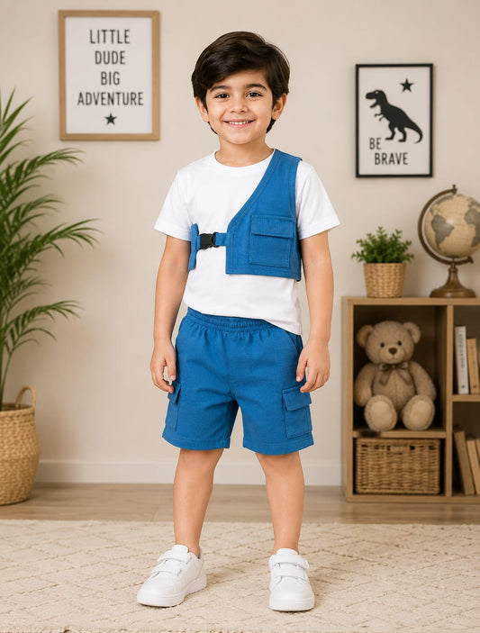 Blue Side Vest Stlye Half Sleeve Kids Wear
