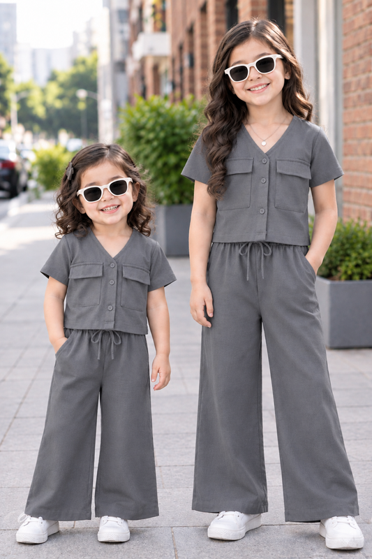 Grey V Neck Button Style Kids Wear