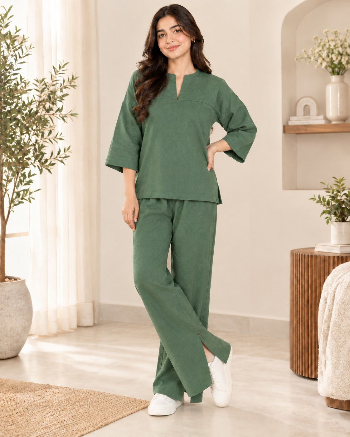 Green Winter Cut Style 2 Pcs Outfit