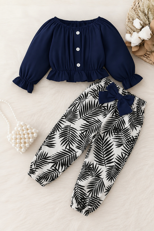 Navy Puff Sleeve Style Kids Wear