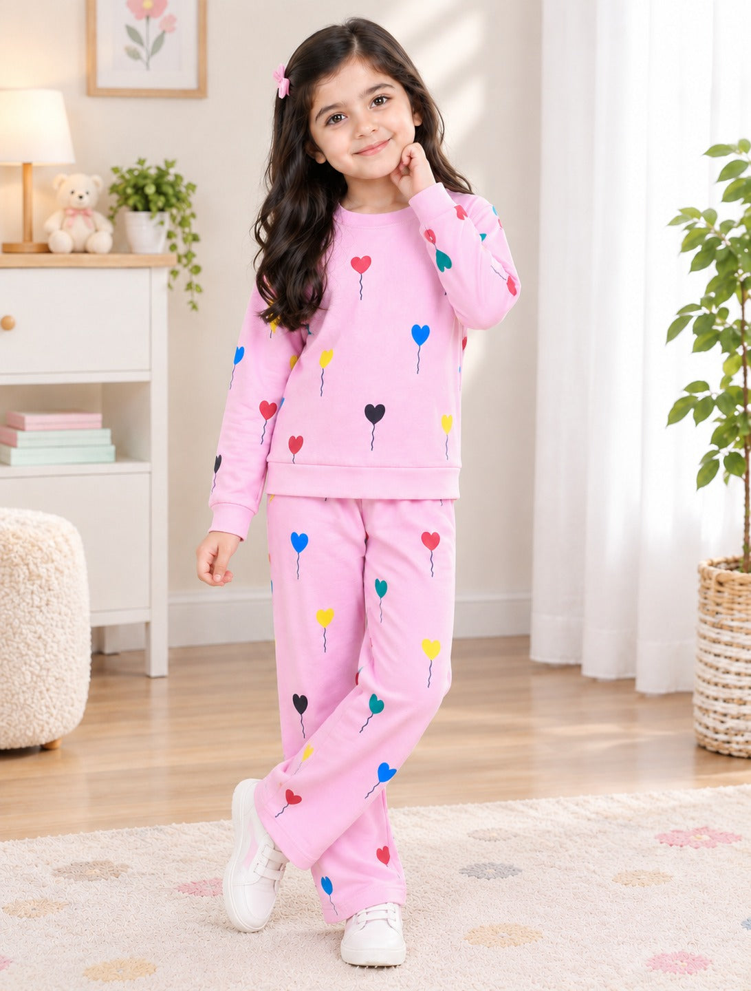 PINK MULTI BALOONS PRINTED WINTER KIDS SWEAT SUIT
