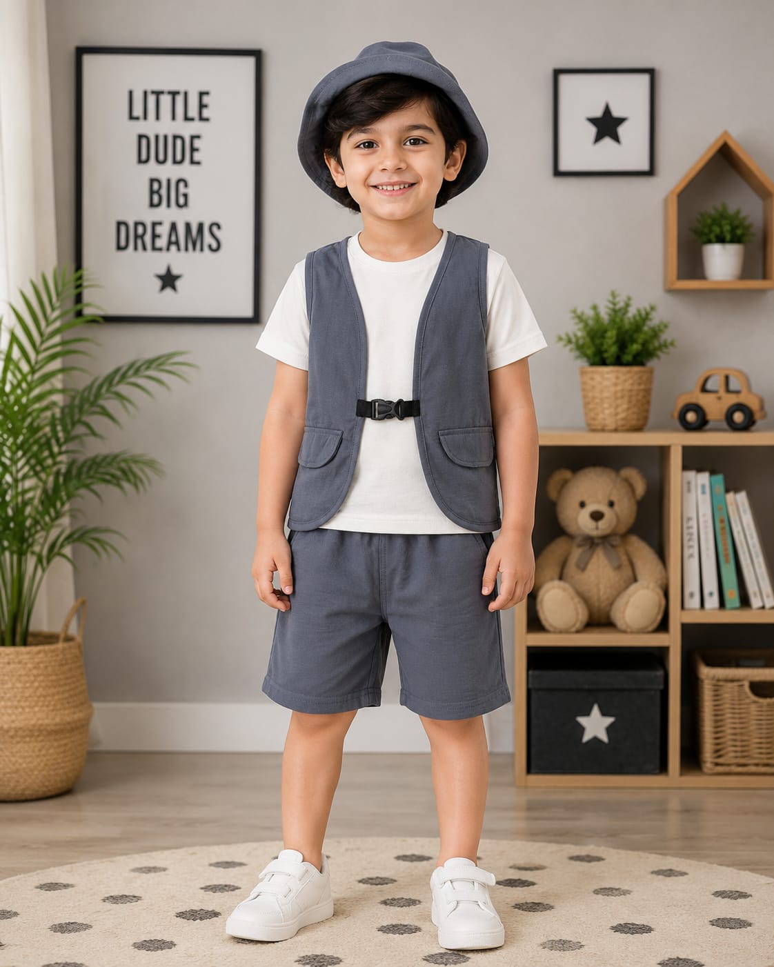 Grey Vest Stlye Half Sleeve Kids Wear