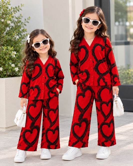 Red & Black Heart Printed Kids Wear