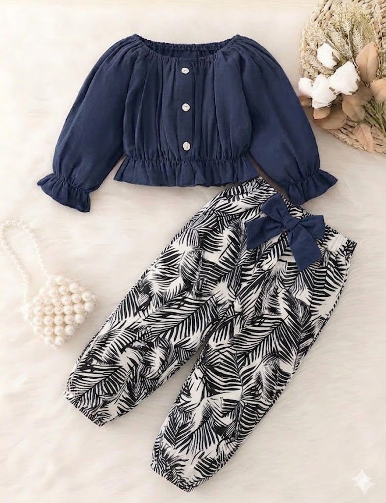 Navy Puff Sleeve Style Kids Wear