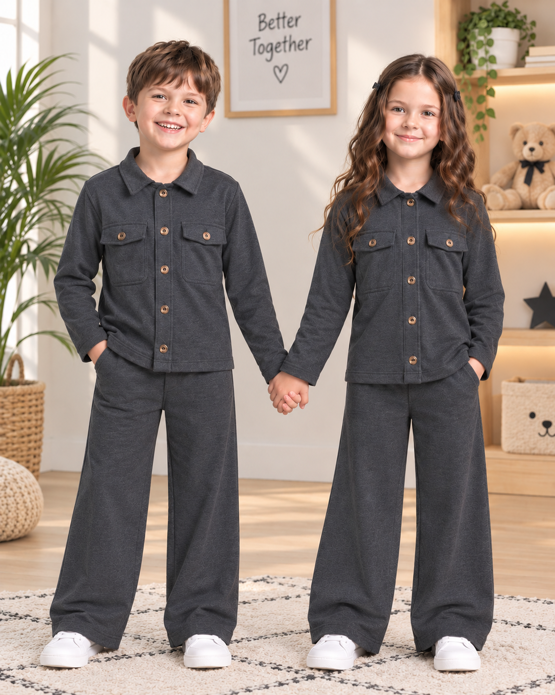 Charcoal Button Style Kids Wear