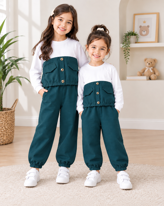 Green & White Pocket Style Kids Wear