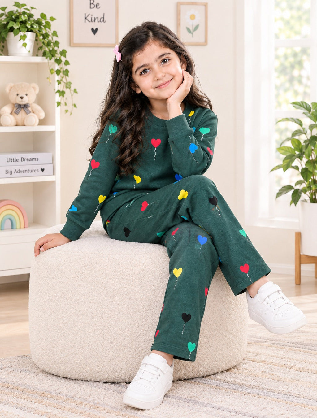 GREEN MULTI BALOONS PRINTED WINTER KIDS SWEAT SUIT