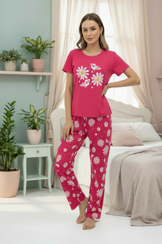 Pink Sunflower Butterfly Printed Women Pj Set (Copy)
