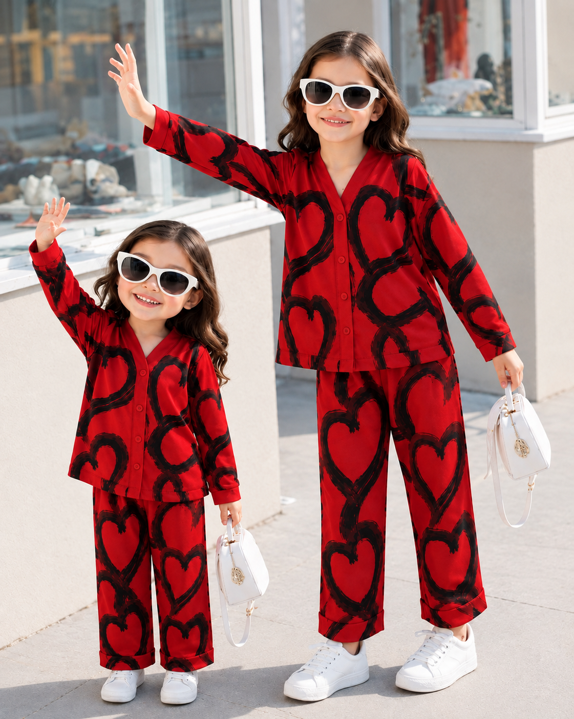 Red & Black Heart Printed Kids Wear