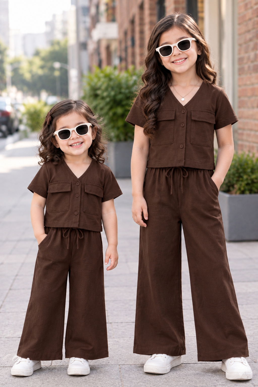 Brown V Neck Button Style Kids Wear