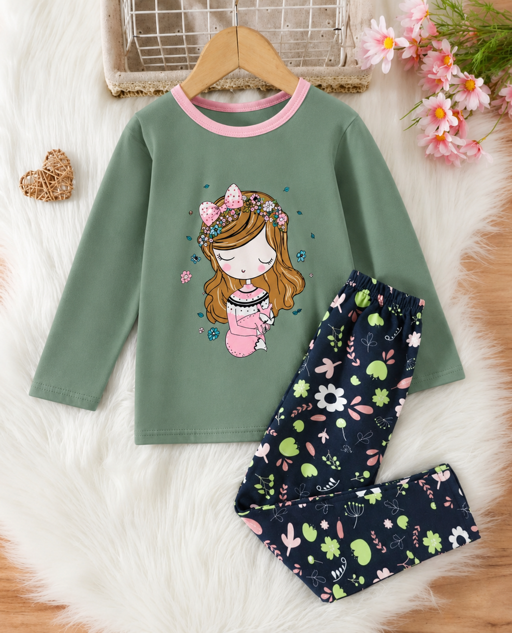 Green Sleepy Princess Printed Kids Wear