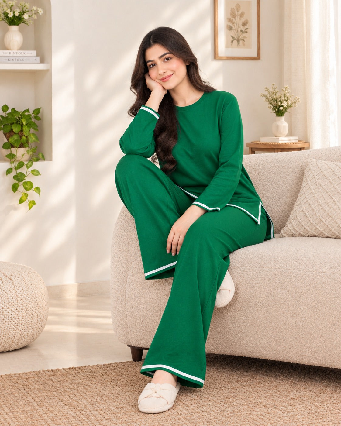 Green Border Style 2 Pcs Winter Outfit