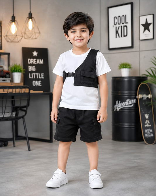 Black Side Vest Stlye Half Sleeve Kids Wear