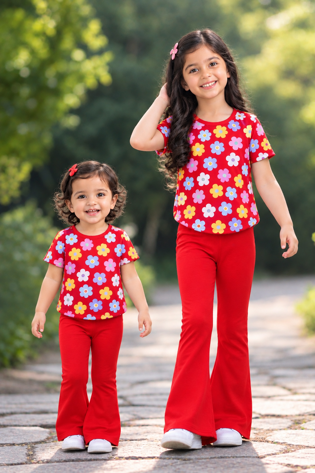 Red Floral Flower Printed Kids Wear