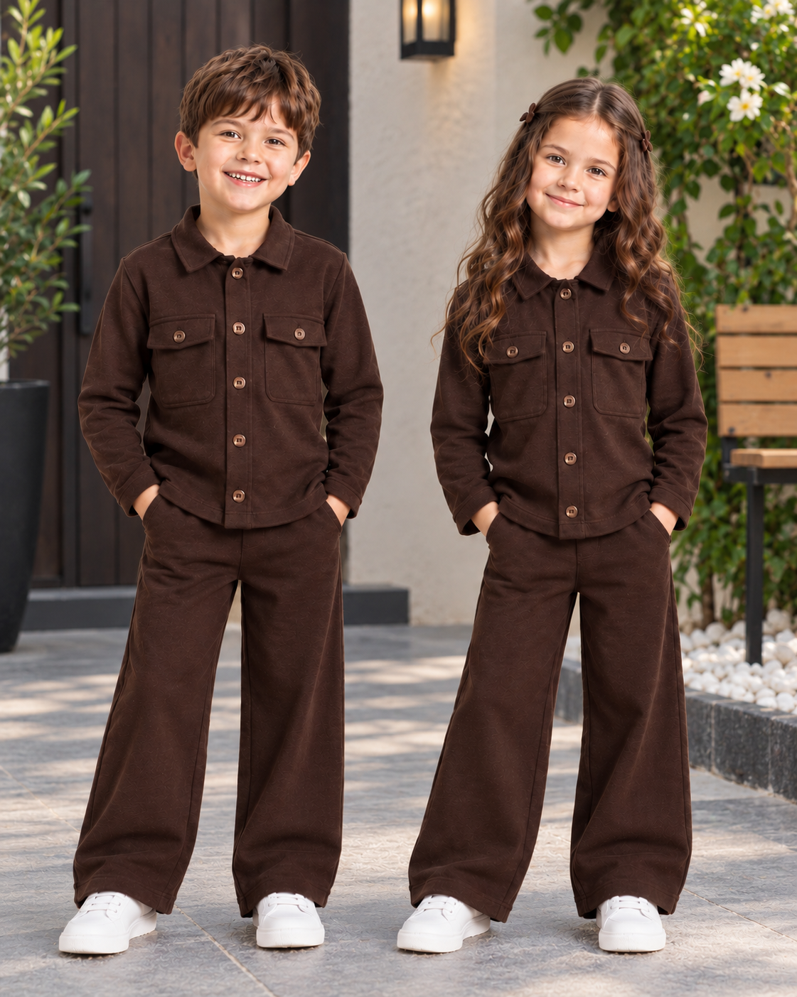Brown Button Style Kids Wear