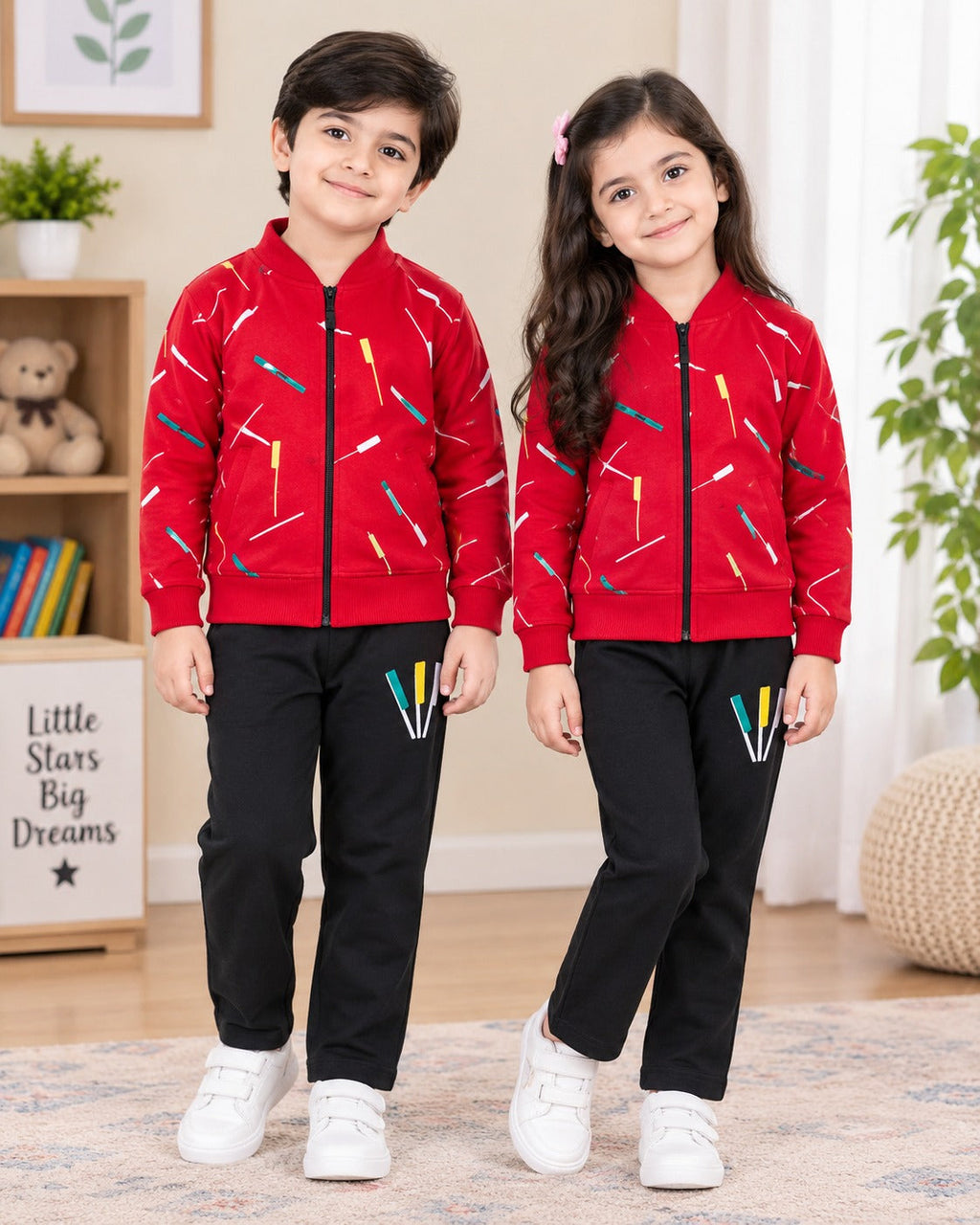 RED & BLACK POP LINE WINTER KIDS SWEAT SUIT