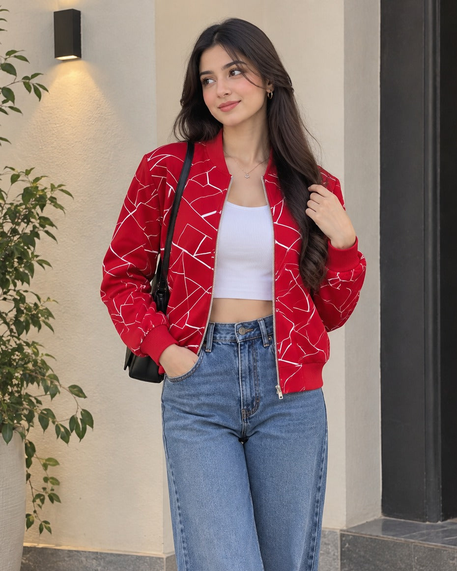 Red Cross Lining Zipper Jacket