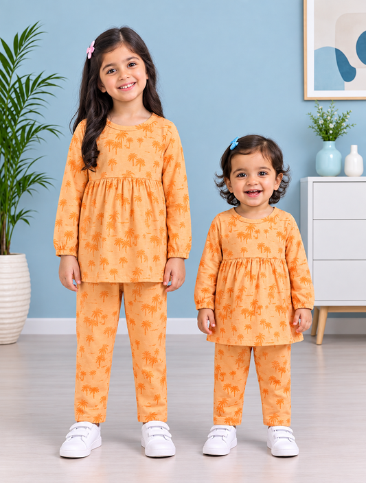 Orange Tree Printed Frock Style Kids Wear