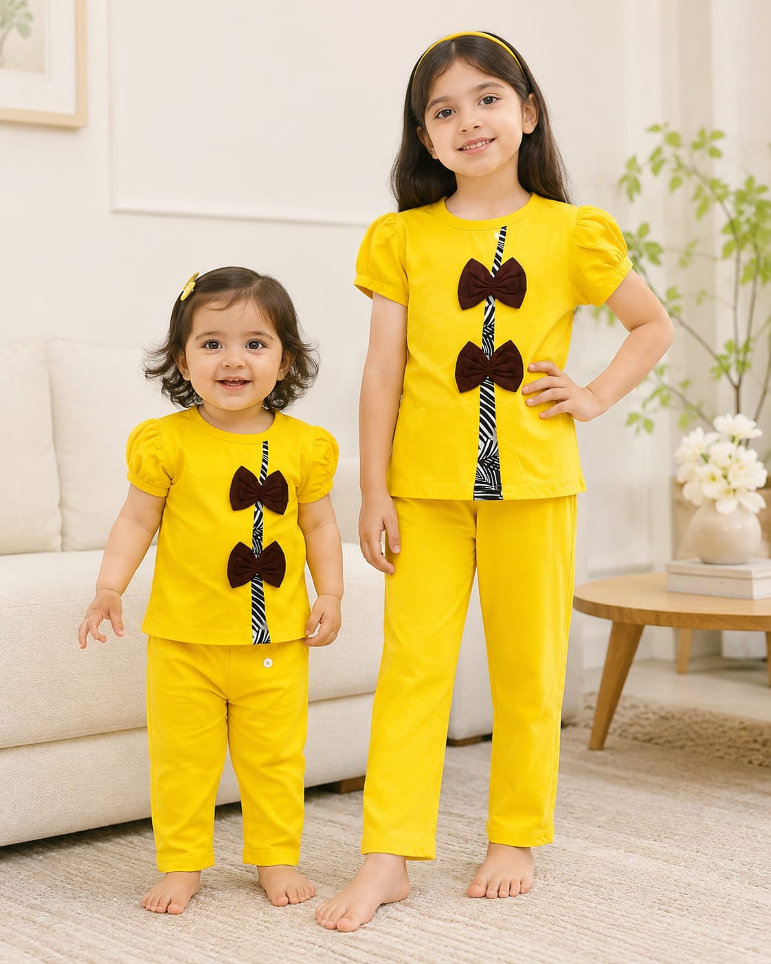 Yellow Double Bow Girls Suit