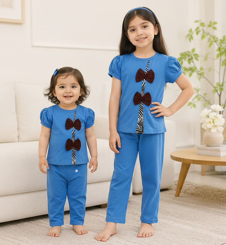 Blue Double Bow Girls Suit