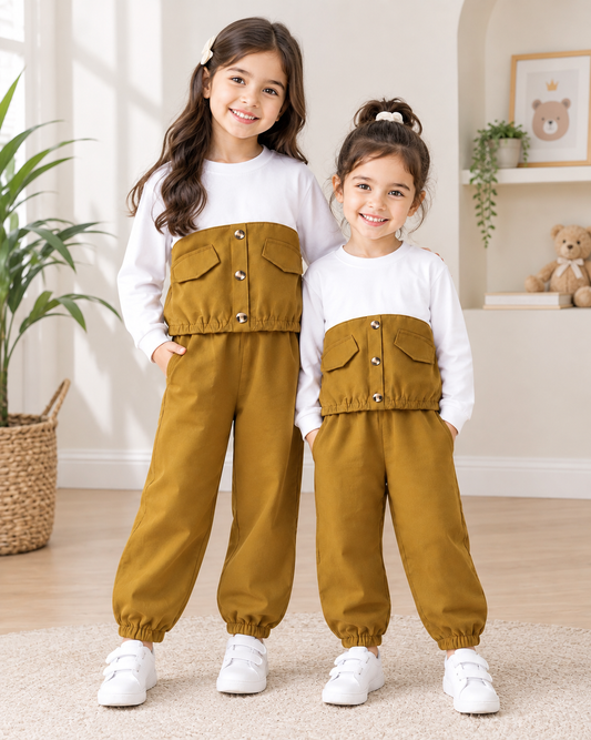Brown & White Pocket Style Kids Wear